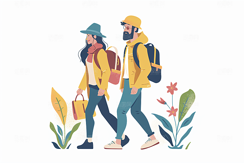 扁平风旅游户外手绘插画