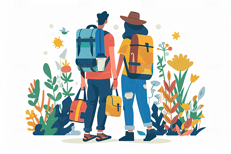 扁平风旅游自由行氛围感插画
