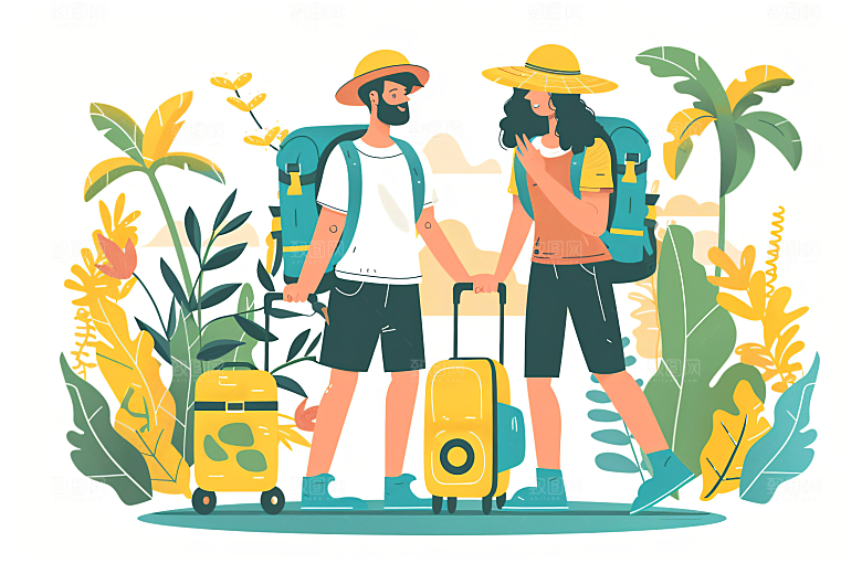 扁平风旅游氛围感自然插画