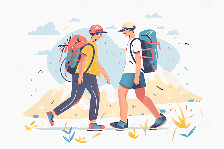 扁平风旅游手绘山野插画