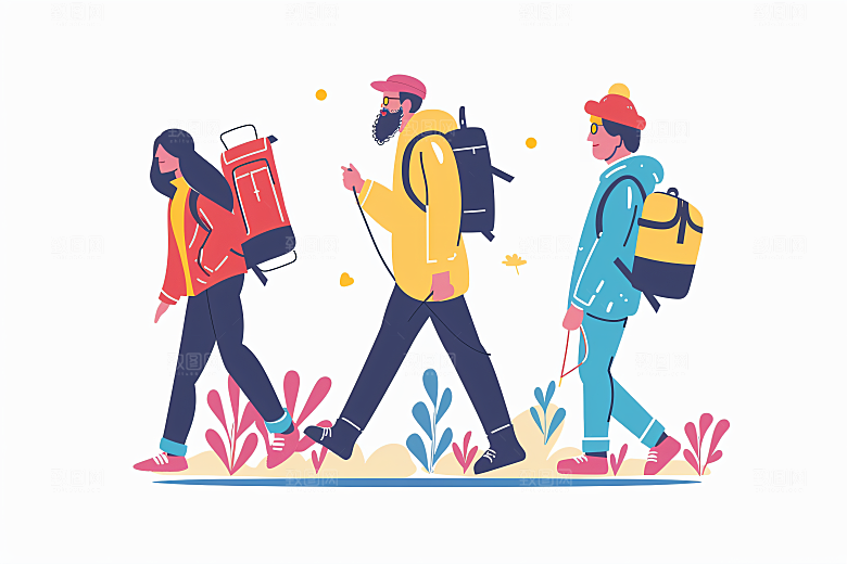 扁平风旅游彩色清新插画