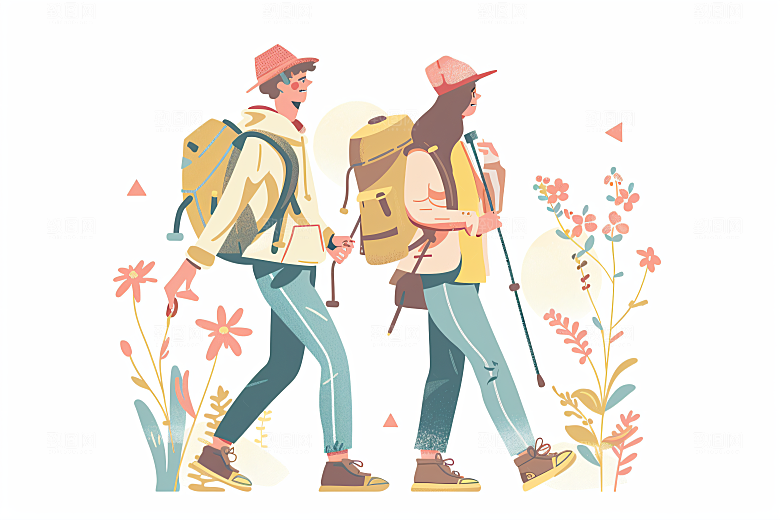 扁平风旅游踏青清新插画