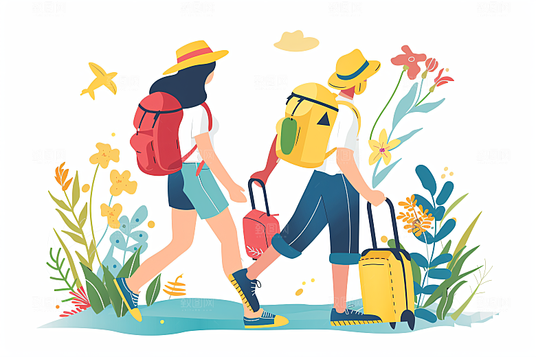 扁平风旅游手绘户外插画