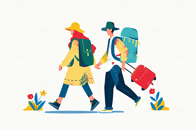 扁平风旅游自然踏青插画
