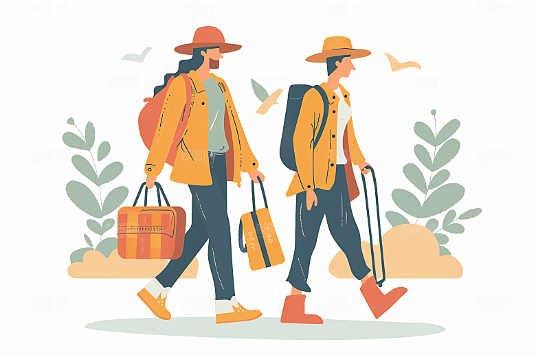 扁平风旅游高清露营插画