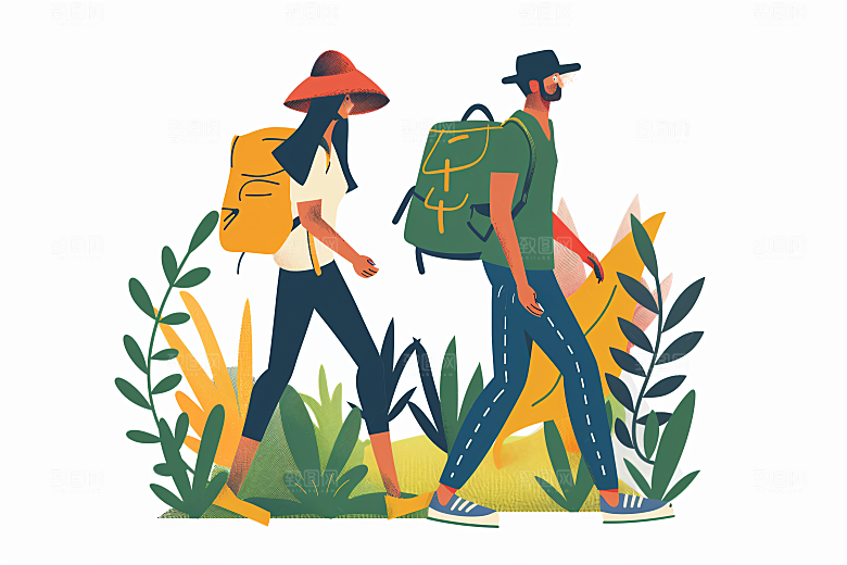 扁平风旅游自由行自然插画