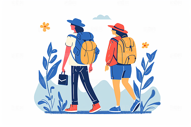 扁平风旅游自然户外插画