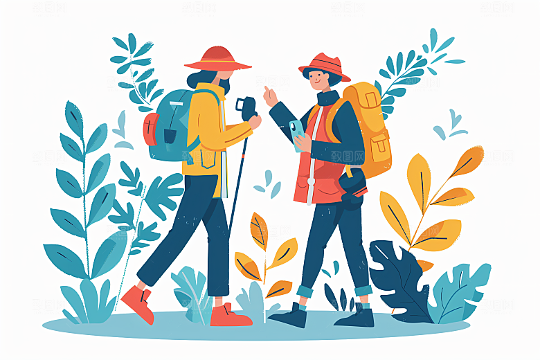 扁平风旅游清新踏青插画
