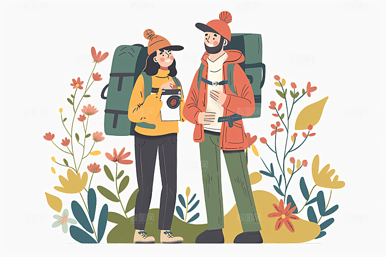 扁平风旅游露营氛围感插画
