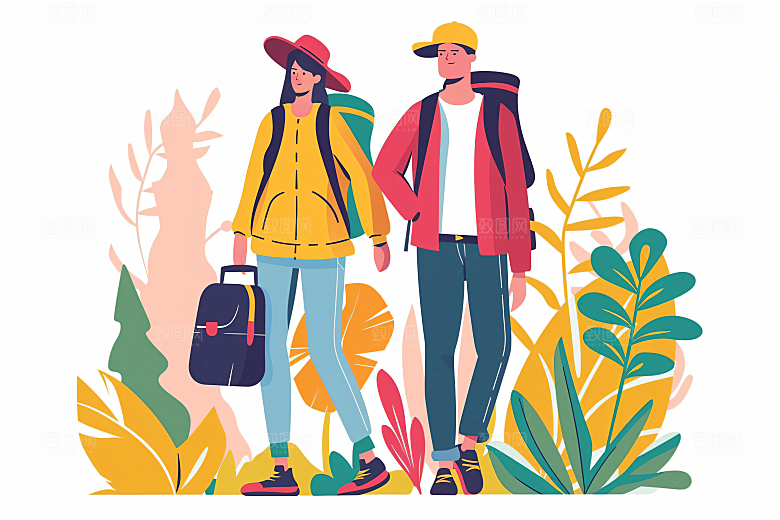 扁平风旅游手绘高清插画