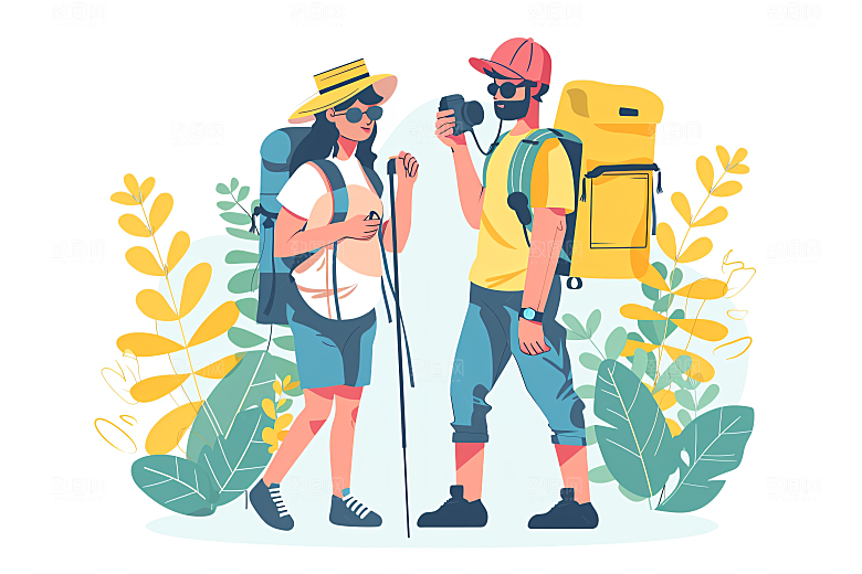 扁平风旅游户外简约插画