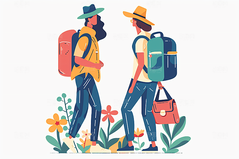 扁平风旅游旅行自由行插画