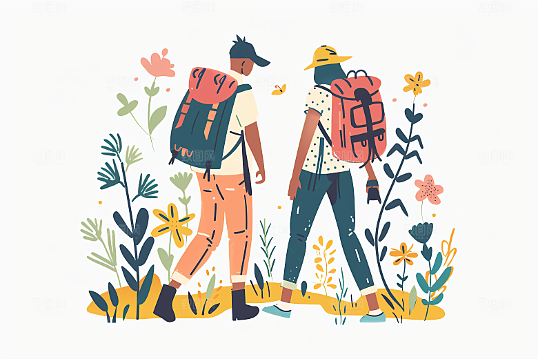 扁平风旅游氛围感露营插画