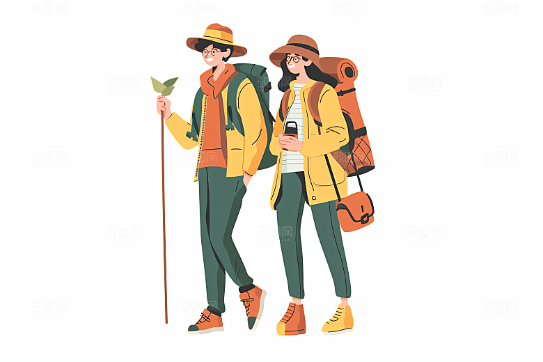 扁平风旅游露营自由行插画