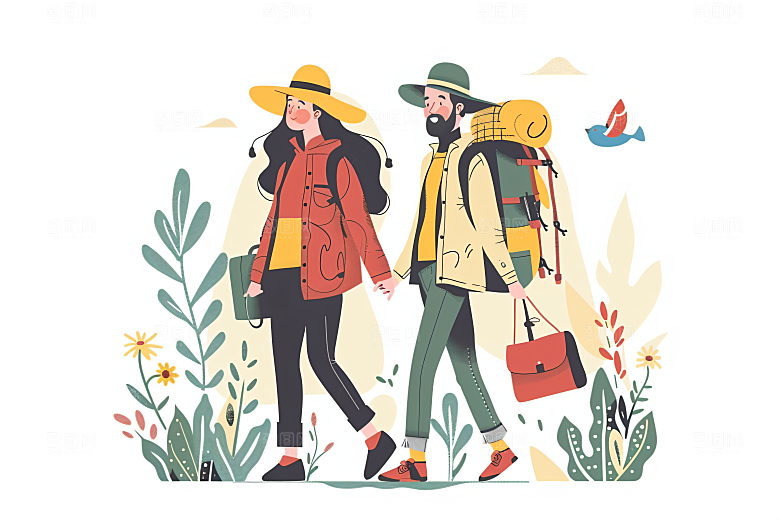 扁平风旅游旅行踏青插画