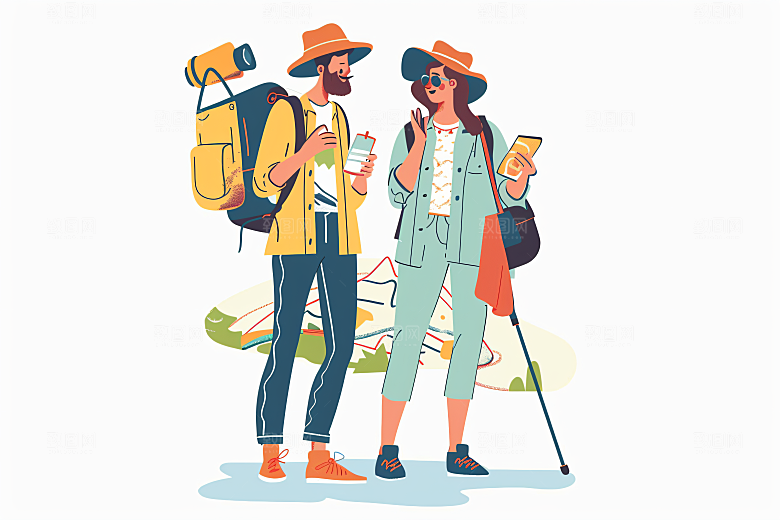 扁平风旅游自然踏青插画