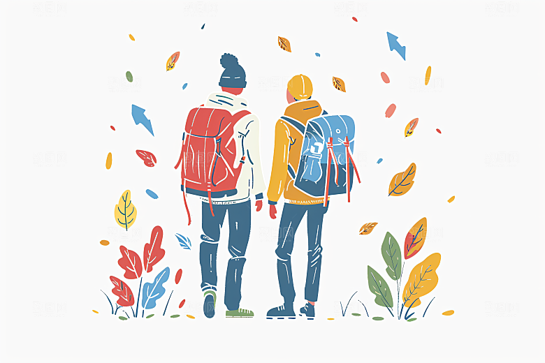 扁平风旅游露营手绘插画