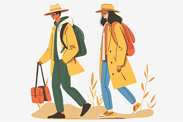扁平风旅游旅行清新插画
