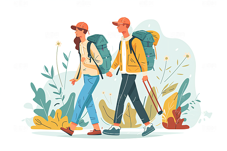 扁平风旅游氛围感休闲插画
