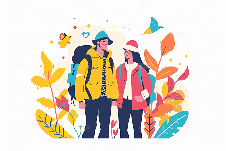 扁平风旅游休闲户外插画