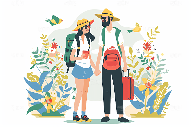 扁平风旅游旅行露营插画