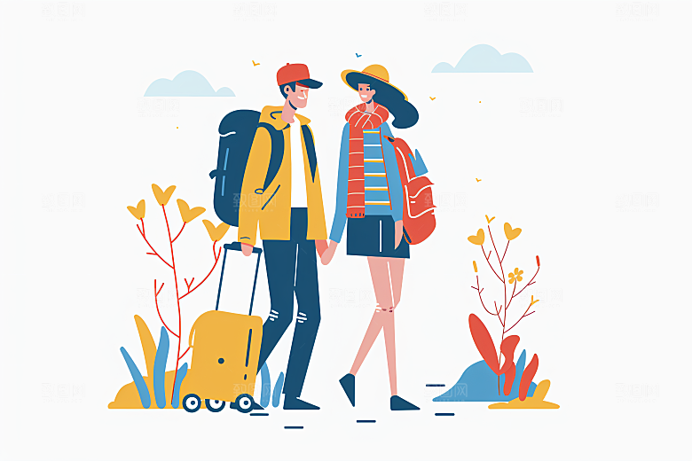 扁平风旅游手绘露营插画