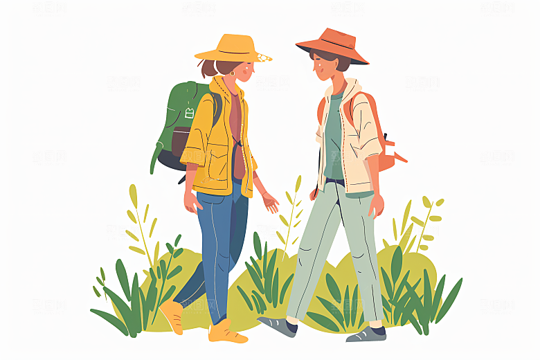 扁平风旅游氛围感自由行插画