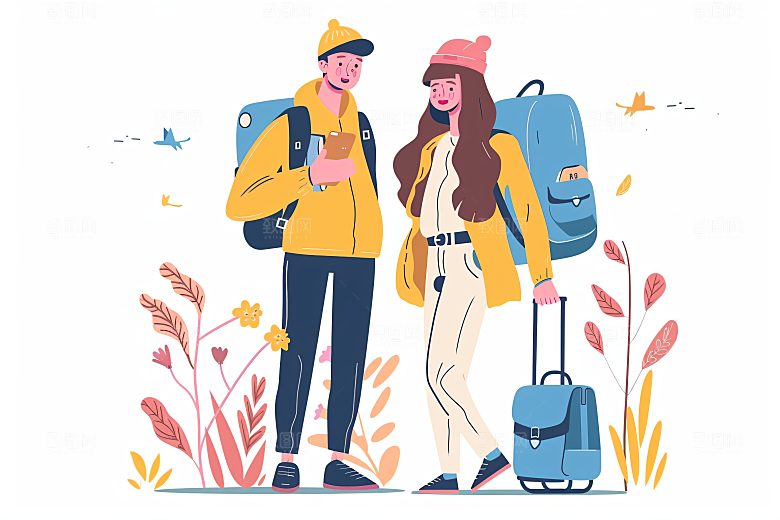 扁平风旅游高清自由行插画