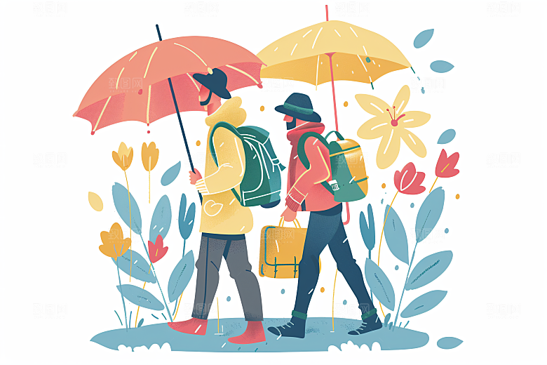 扁平风旅游山野氛围感插画