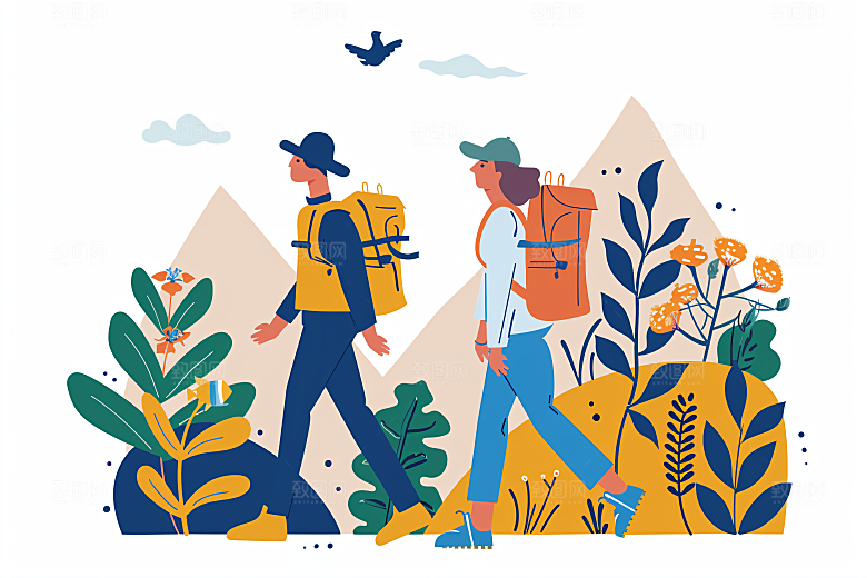 扁平风旅游氛围感露营插画