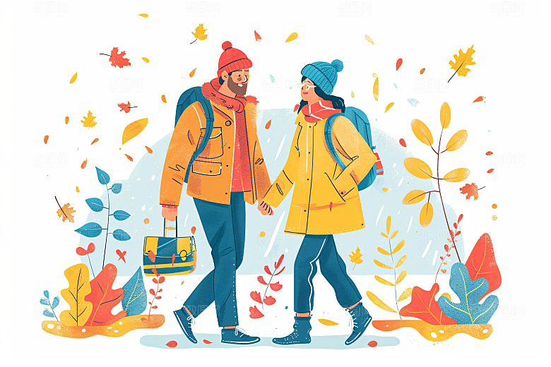 扁平风旅游休闲清新插画