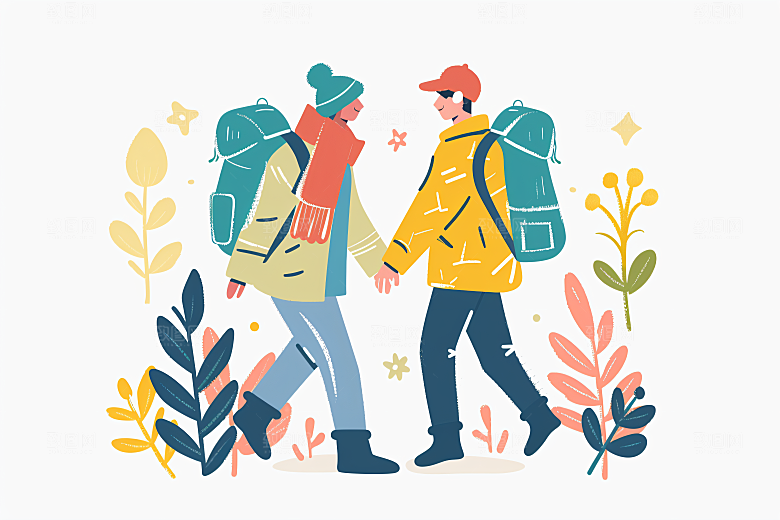 扁平风旅游高清踏青插画