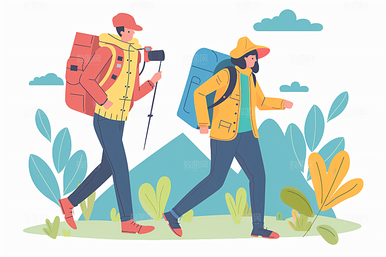 扁平风旅游自由行高清插画