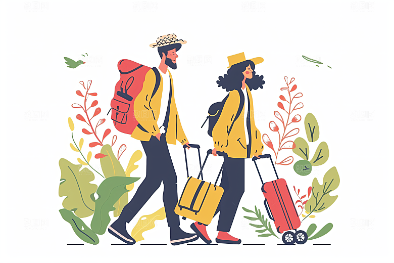 扁平风旅游户外休闲插画