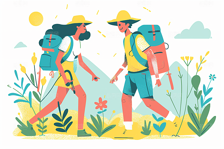 扁平风旅游休闲氛围感插画