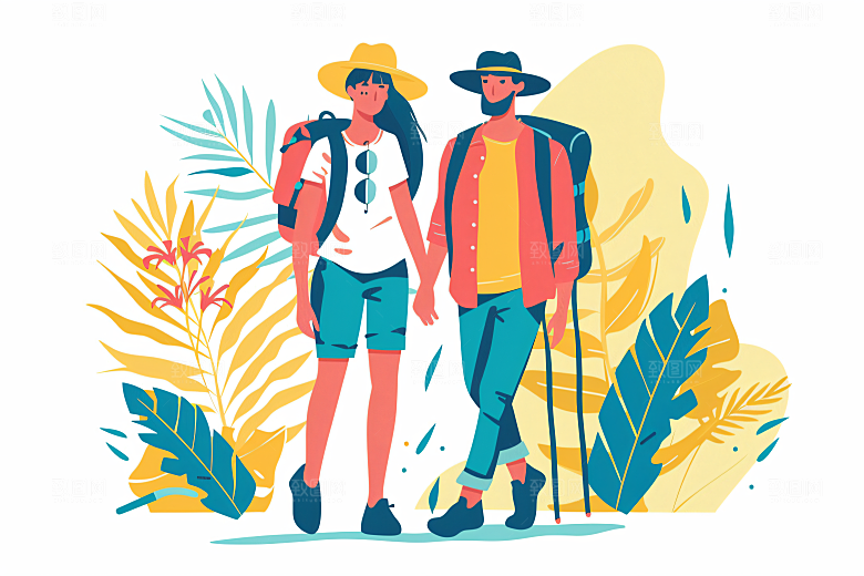 扁平风旅游高清自由行插画