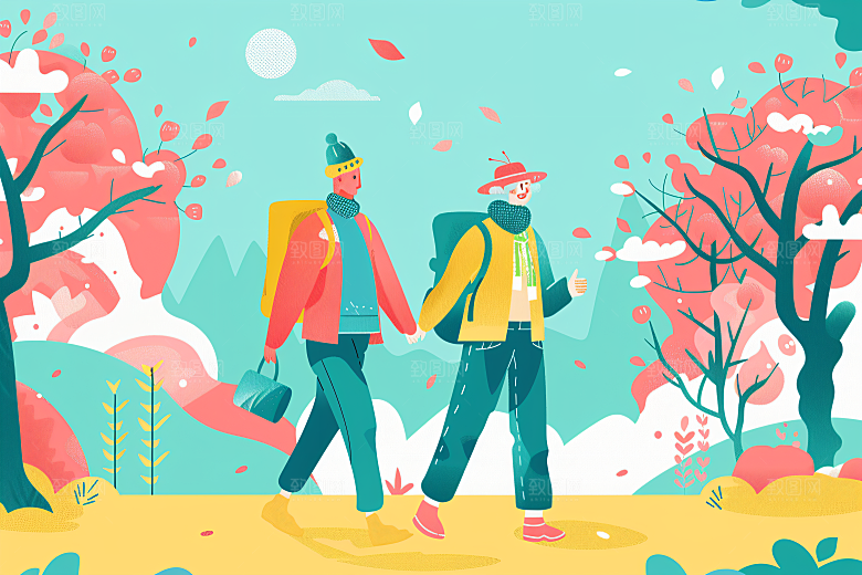 扁平风旅游自然山野插画