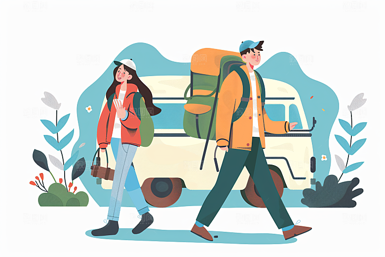 扁平风旅游山野彩色插画