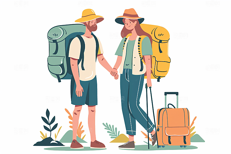 扁平风旅游户外自然插画