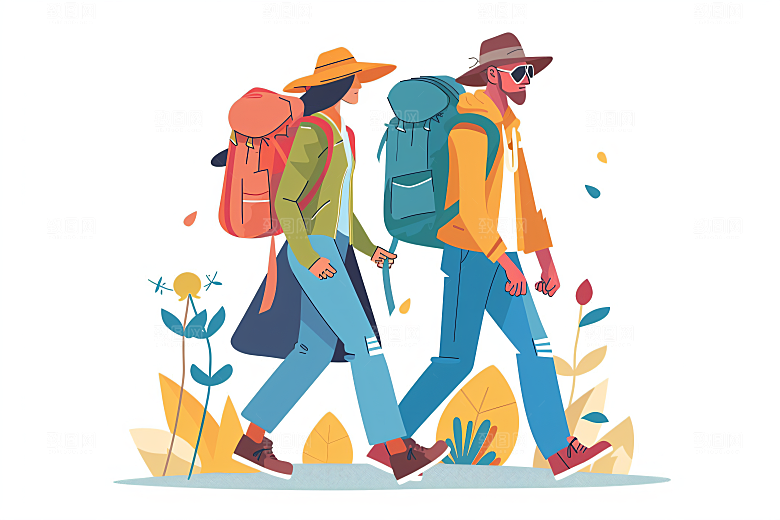 扁平风旅游户外清新插画