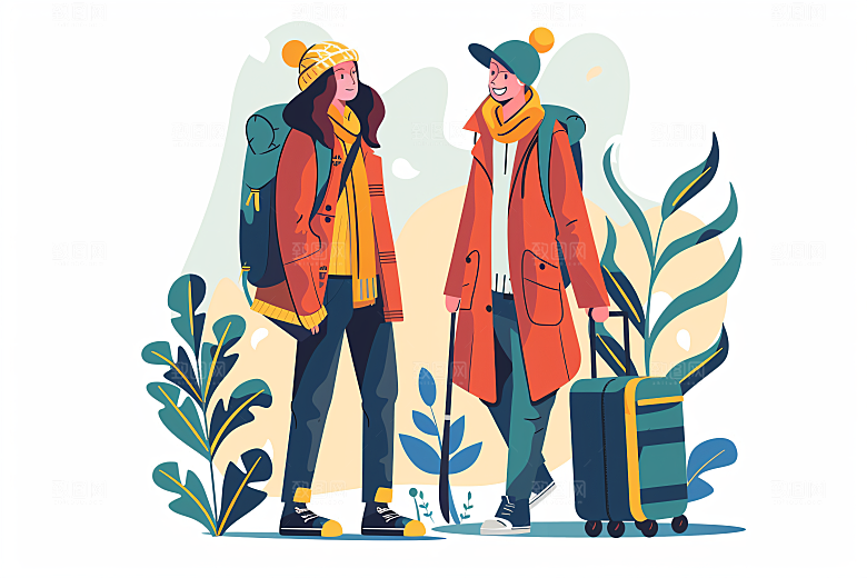 扁平风旅游山野露营插画