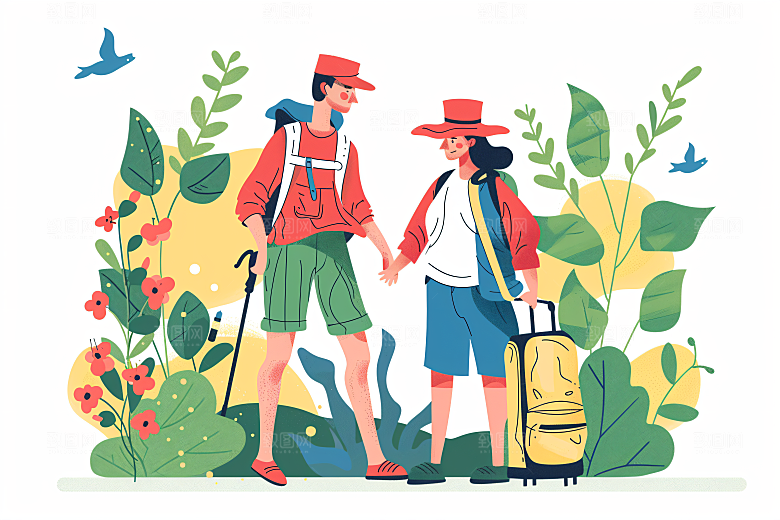 扁平风旅游户外简约插画