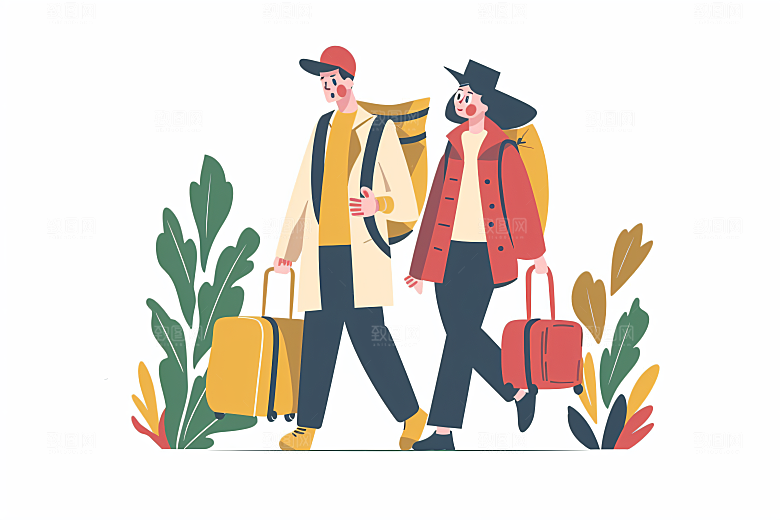 扁平风旅游手绘休闲插画