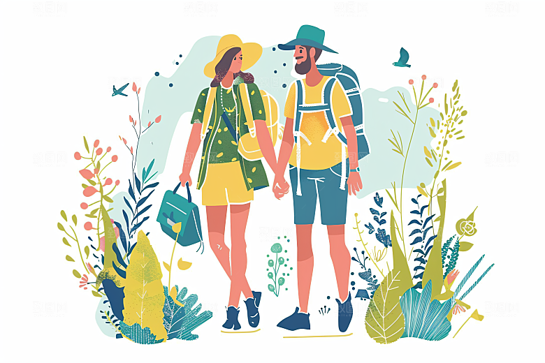 扁平风旅游自然手绘插画