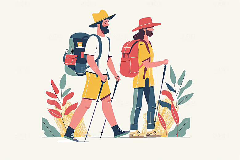 扁平风旅游自由行休闲插画