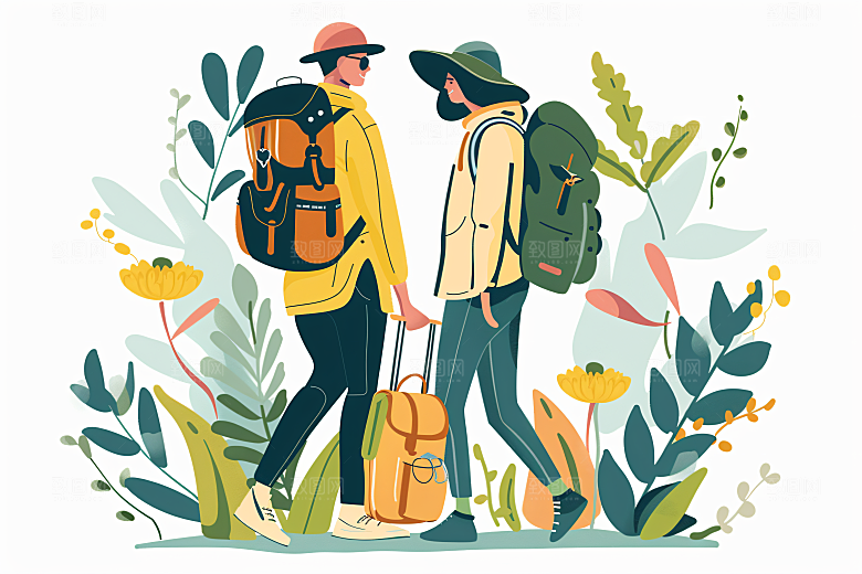 扁平风旅游户外休闲插画