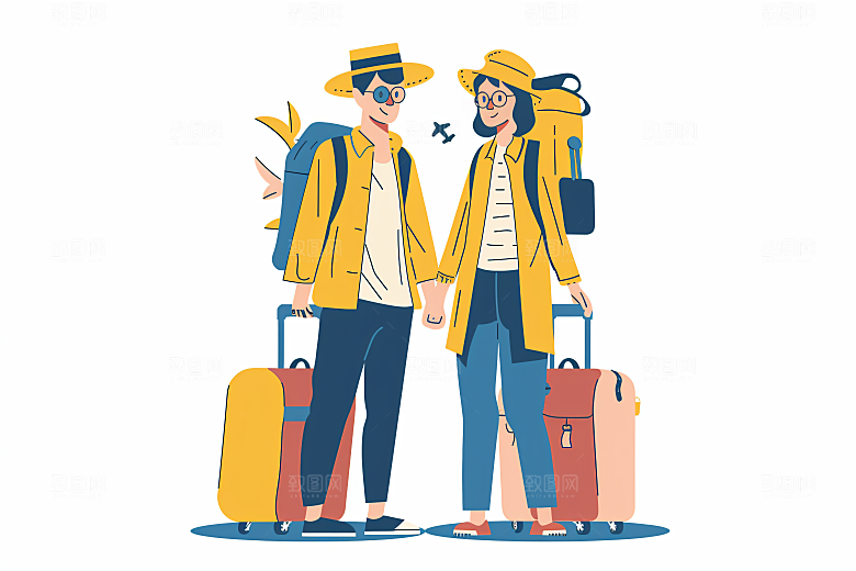 扁平风旅游氛围感户外插画