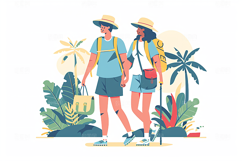 扁平风旅游旅行休闲插画
