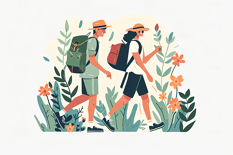 扁平风旅游休闲氛围感插画