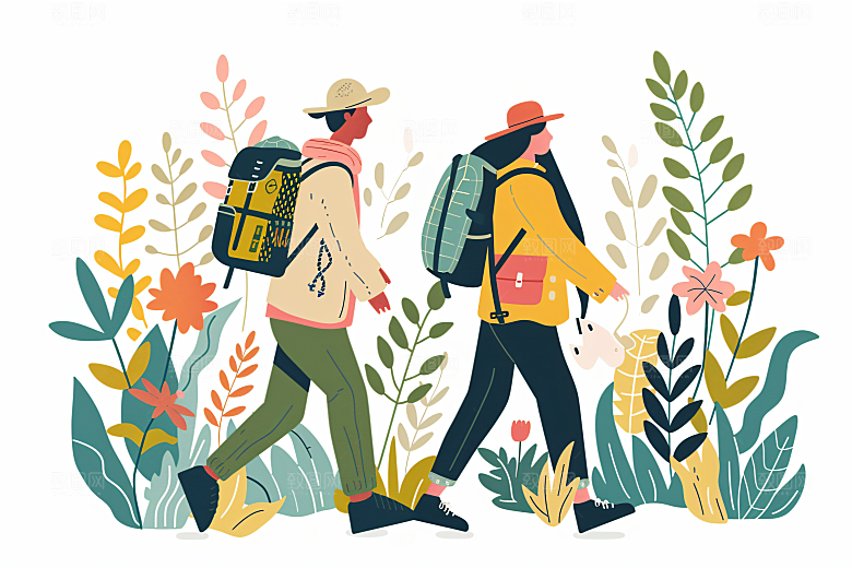 扁平风旅游山野休闲插画